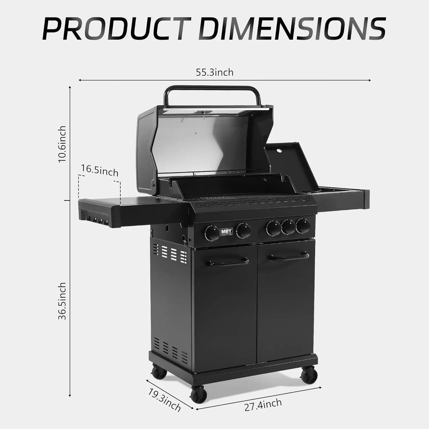MBY 4-Burner Propane Gas Grill, 50,000 BTU Heavy Duty Outdoor BBQ Grill with Side Burner, Cast Iron Cooking Grates & Griddle for Backyard Barbecue by GreenHaven Gardens