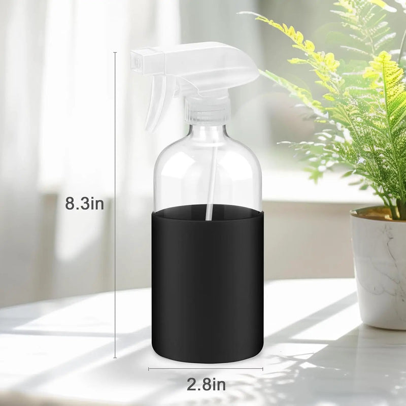 2 Pack Glass Spray Bottles with Long Silicone Sleeve, 16 oz Empty Refillable Containers with Adjustable Spray Nozzles, Spray Bottles for Hair, Cleaning Solutions and Plants khaki&Black by GreenHaven Gardens