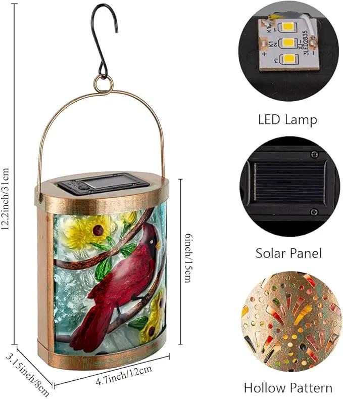 Starsoul 2 Pack Hanging Solar Lantern Outdoor Waterproof Glass Red Cardinal Decorative Solar Lights for Outside Garden Yard Table Patio Decor Cardinal Gifts by GreenHaven Gardens