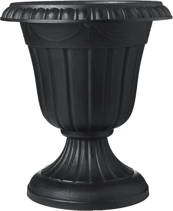 PL00BK Classic Traditional Plastic Urn Planter, Black by GreenHaven Gardens