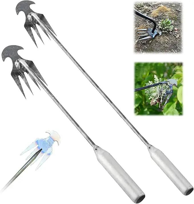 Amposei Weeding Artifact Uprooting Weeding Tool, Multifunctional Weeder, Hand Weeder Tool, Stand Up Weed Puller Tool with Handle for Garden Yard Farm Weed Removal (11in+20in, Metal) by GreenHaven Gardens