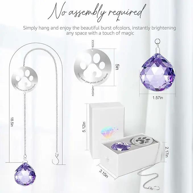 Dog Memorial Gifts, Unique Loss of Pet Sympathy Idea, Purple Crystal Ball Rainbow Suncatcher with Paw Print for Cat or Dog Remembrance and Bereavement by GreenHaven Gardens
