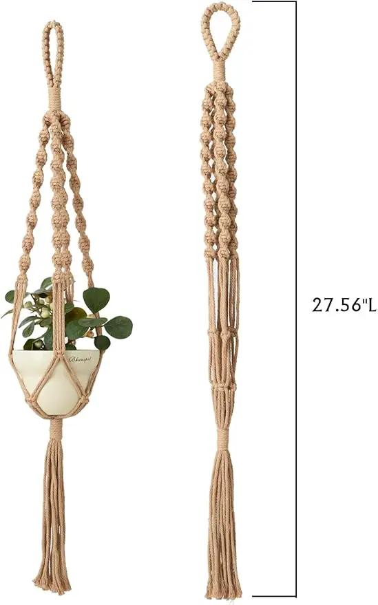 2Pcs Macrame Plant Hangers Indoor & Outdoor (27.56”) Boho Hanging Planters for Indoor Plants, Macrame Wall Hanging Decor for Flower Pots & Baskets (Pots Not Included) by GreenHaven Gardens