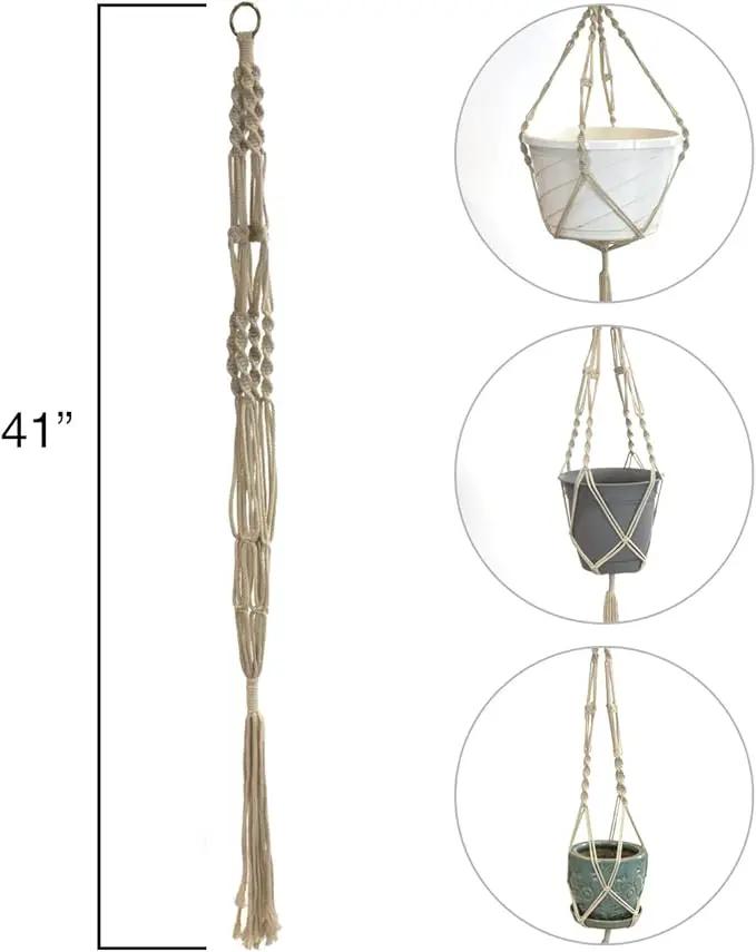 Sorbus Macrame Plant Hanger [4 Pack] Indoor Outdoor Hanging Plant Pots Cotton Rope, Elegant for Home, Patio, Garden White by GreenHaven Gardens