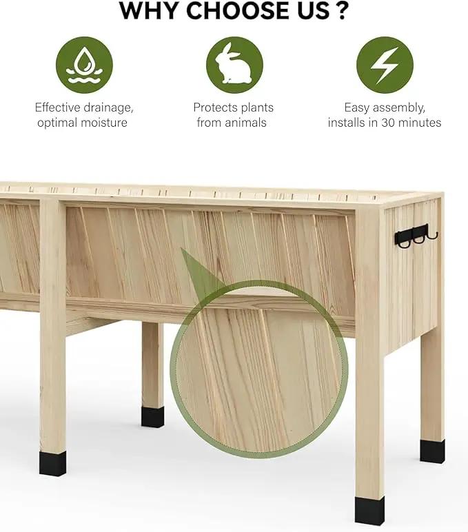72x26x31 Inch Raised Garden Bed with Legs, 13.7In Depth Wooden Planter Box for Outdoor Growing Vegetables and Herbs, Elevated Garden Bed with Hooks for Backyard, Patio, Balcony by GreenHaven Gardens