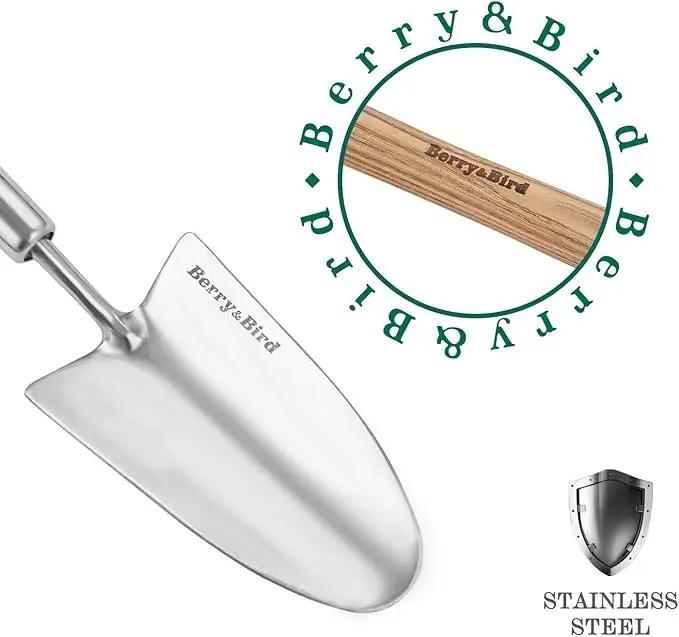 Berry&Bird Garden Trowel with Long Handle, 23.43in Stainless Steel Short Shovel with Wood Handled for Digging, Gardening, Transplanting, Planting and Weeding by GreenHaven Gardens