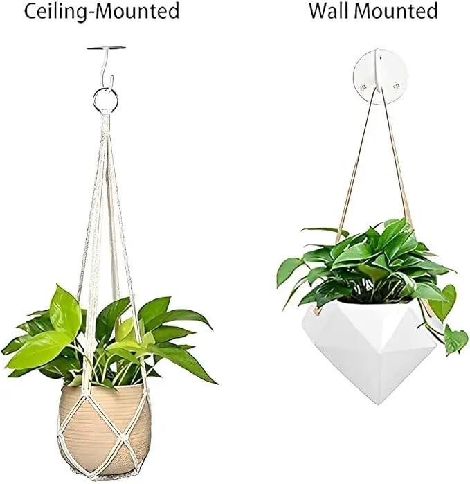 Ceiling Hooks for Hanging Plants - Metal Heavy Duty Wall Mounted Hangers for Hanging Bird Feeders, Planters, Wind Chimes, Include Professional Drywall Anchors (3-Pack (White) by GreenHaven Gardens
