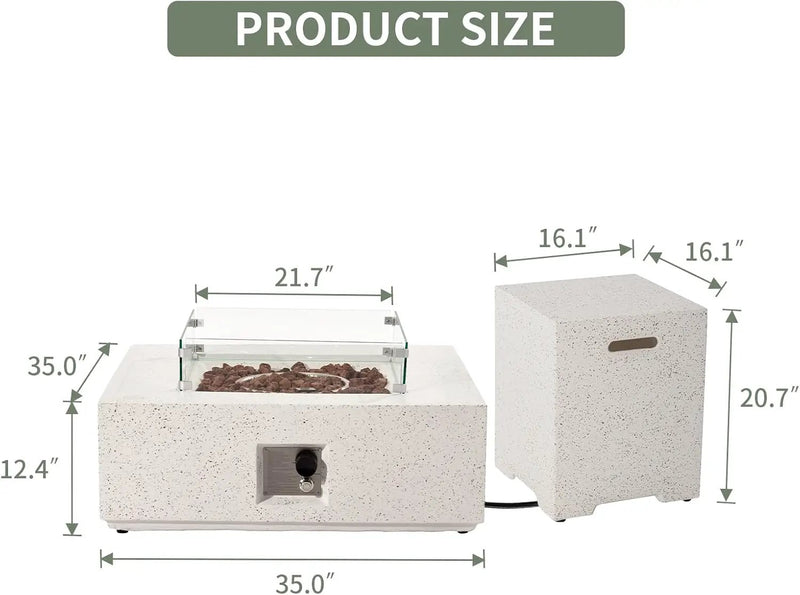 COSIEST 35-inch Square Outdoor Sandstone Propane Fire Pit w Wind Guard and Side Table, CSA Certified, 50,000 BTU Stainless Steel Burner, Free Lava Rocks and Rain Cover, Metal Lid(Beige) by GreenHaven Gardens