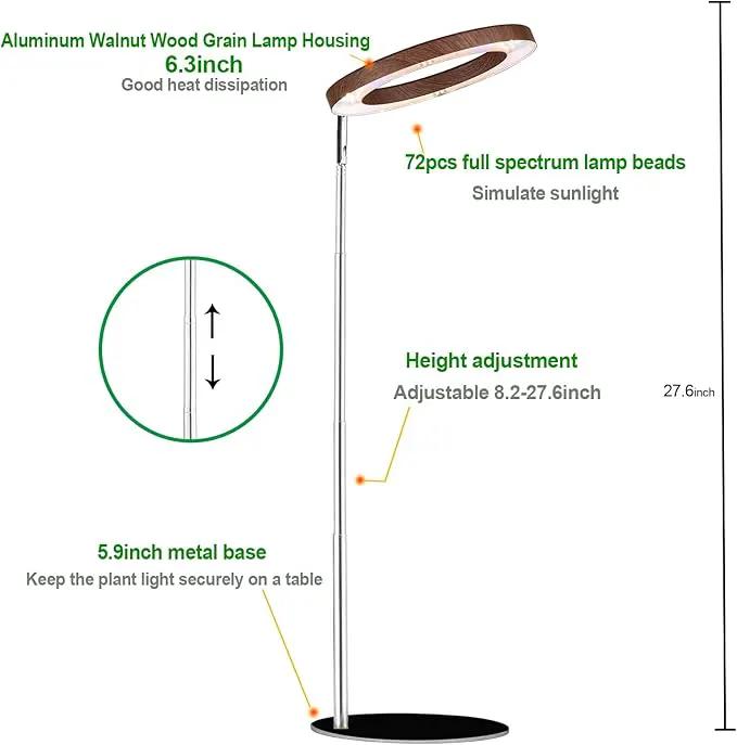 yadoker 72 LEDs Plant Grow Light for Indoor Plant,Aluminum Walnut Wood Grain Desk LED Grow Light, Height Adjustable,6.3" Aluminum Housing,Automatic Timer with 8/12/16 Hours,10-Level Brightnes by GreenHaven Gardens