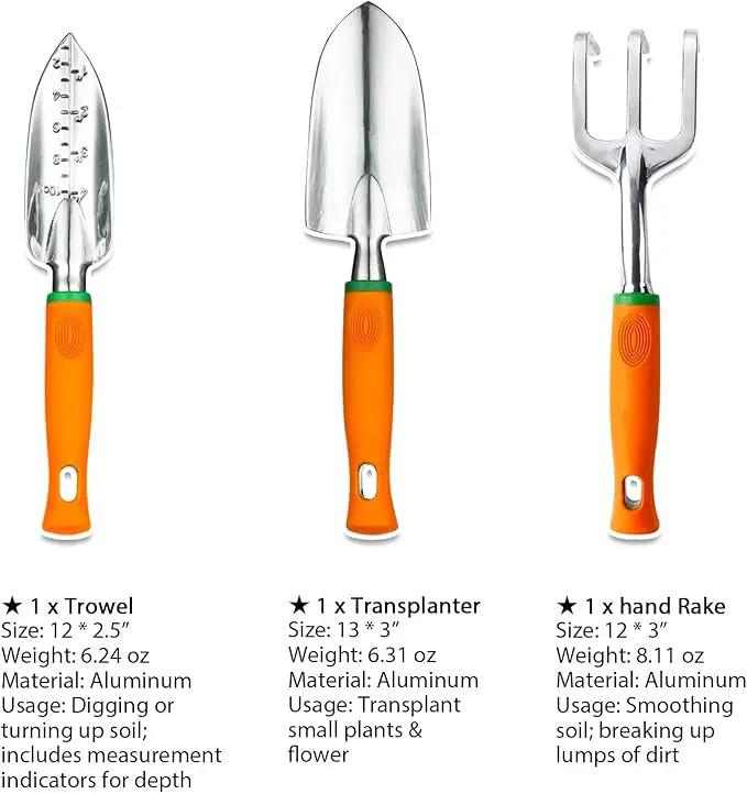 Ukoke Garden Tool Set, 3 Piece Aluminum Hand Tool Kit, Outdoor Tool, Heavy Duty Gardening Work Set with Ergonomic Handle, Gardening Tools for Women Men by GreenHaven Gardens