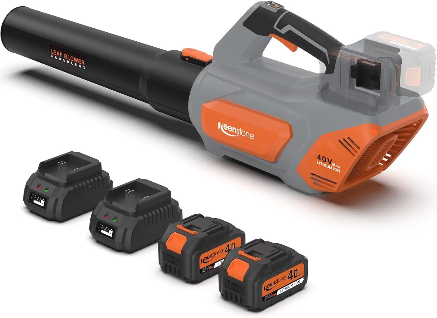 Keenstone Leaf Blower, Cordless Leaf Blowers Max 620-CFM 120-MPH with 2 * 4000mAh Batteries and 2*Fast Chargers, Lightweight Leaf Blower Cordless with 3 Speed Modes for Patio, Lawn, Yard, Leaves 40V by GreenHaven Gardens