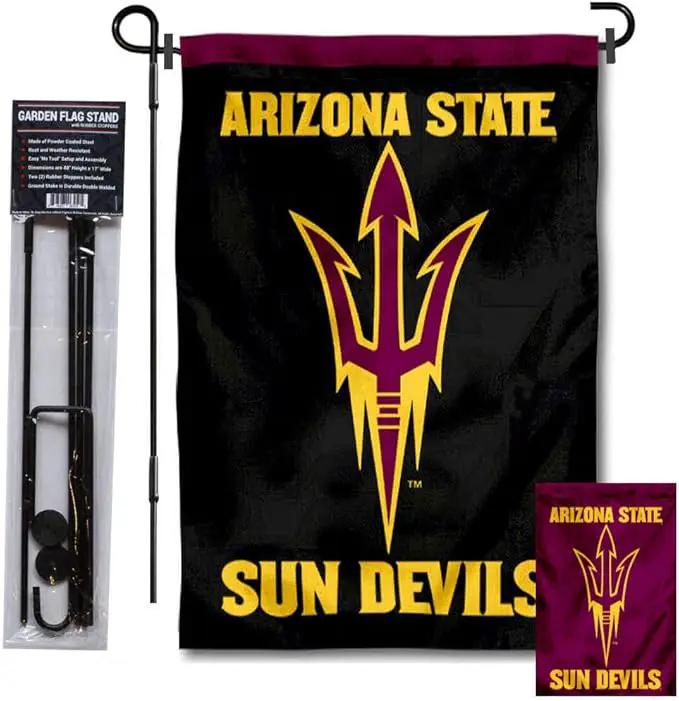 College Flags & Banners Co. Arizona State Sun Devils Black Garden Flag with Pole Stand Holder by GreenHaven Gardens