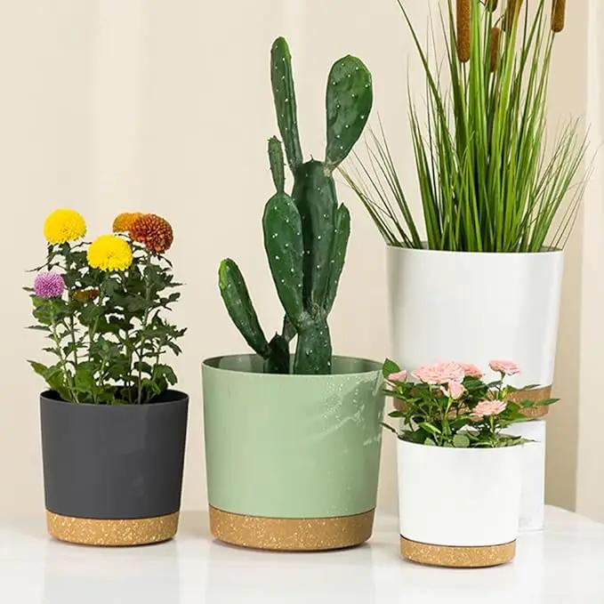 ZMTECH Plant Pots, Set of 6 6.5'' Self Watering Plastic Planter with Drainage Hole and Saucer,Modern Decorative Flower Pot for Indoor Outdoor House Plants, Succulents, Flowers - Green by GreenHaven Gardens