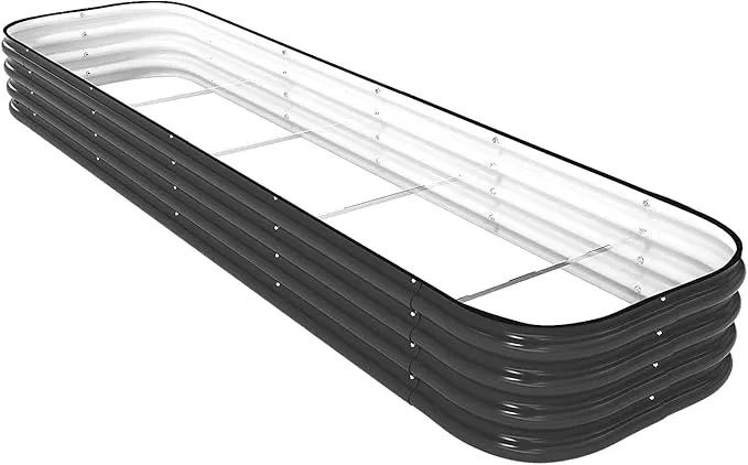 DaisyVibe Raised Garden Bed Kit, Planter Raised Garden Boxes Outdoor, Oval Large Metal Raised Garden Beds for Vegetables Flowers (Grey, 8ftx2ftx1ft) by GreenHaven Gardens