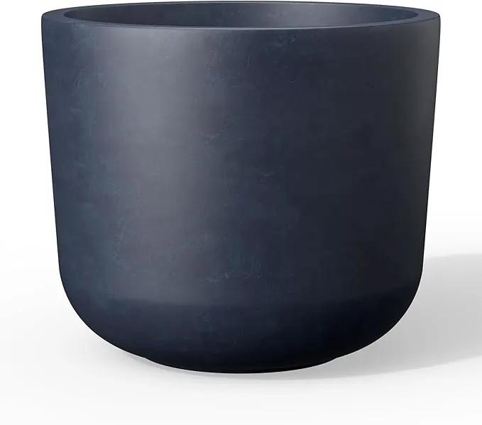 Kante Round Concrete Planter, 9 Inch Dia Classic Style Large Plant Pot with Drainage Hole for Indoor & Outdoor Plants, Ideal for Home, Patio, Garden, Charcoal by GreenHaven Gardens