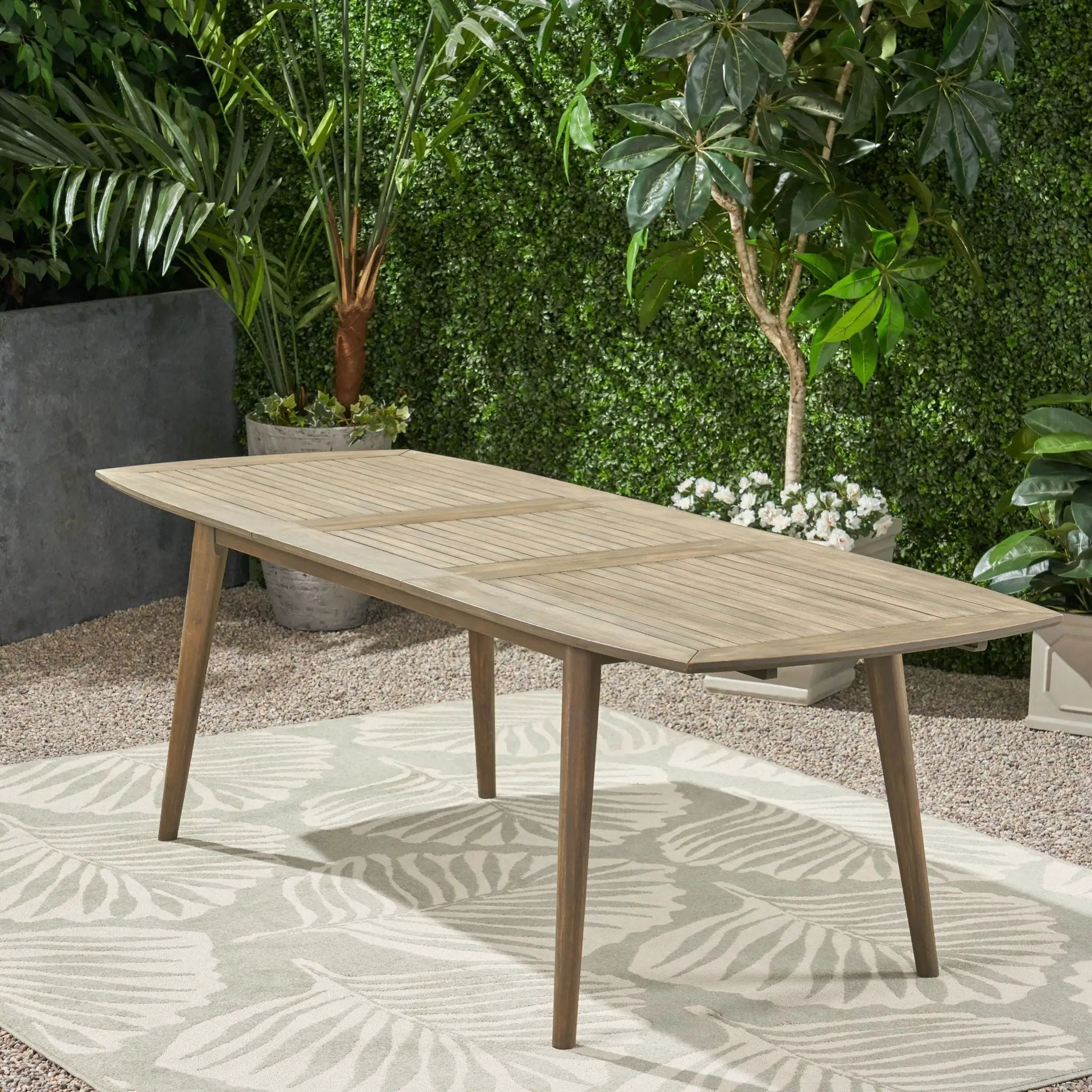 Placidity Outdoor Expandable Dining Table with Slatted Tabletop and Tapered Legs by HouseOfZazla