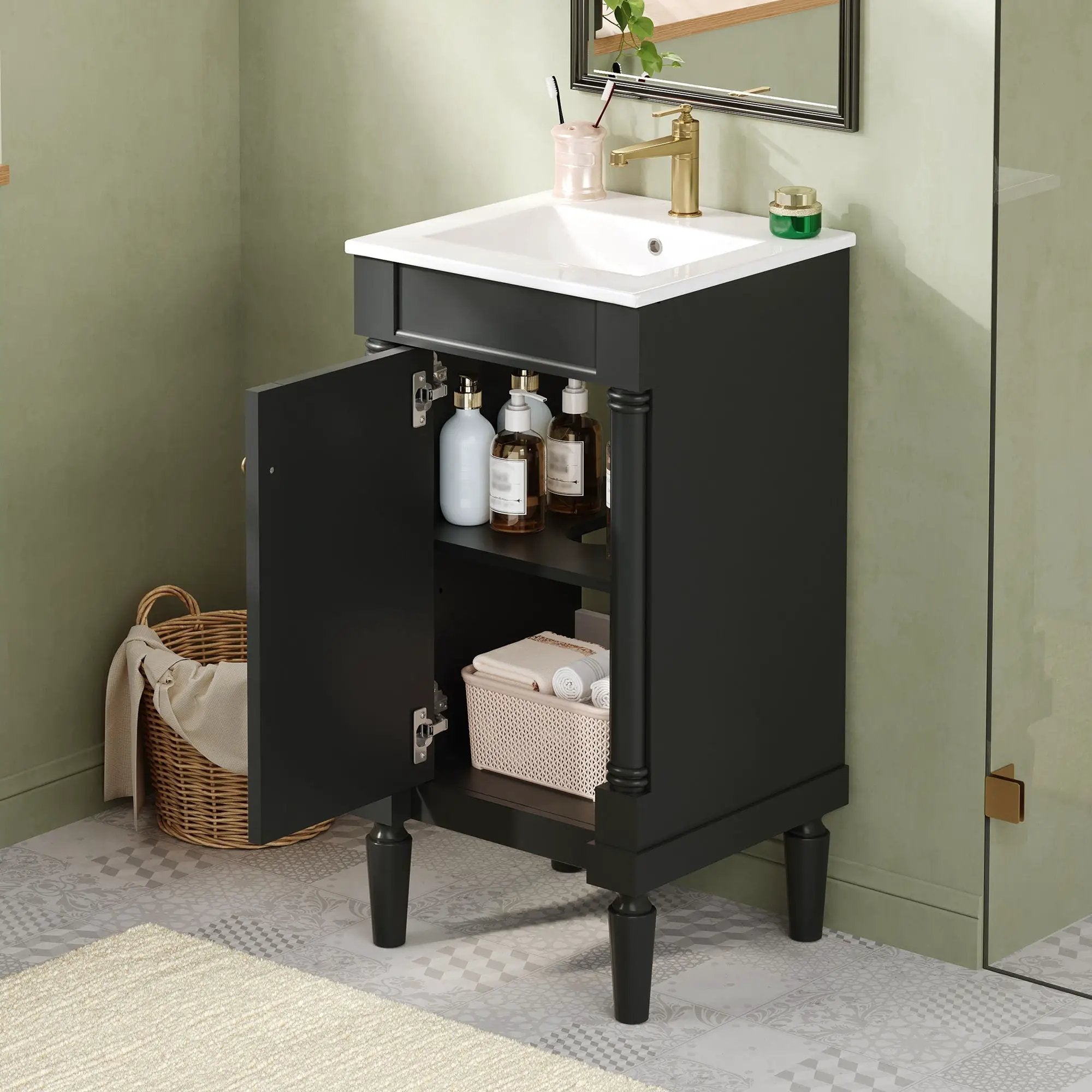 French Style Bathroom Cabinet With Sink, Adjustable Shelf by Unique Piece Furniture