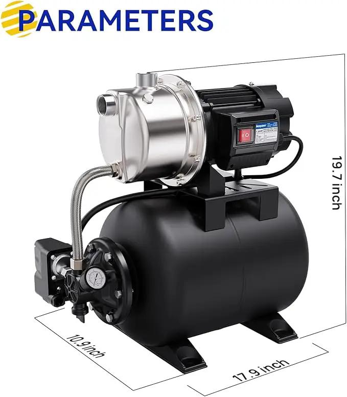 Acquaer 1.6 HP Shallow Well Pump with Pressure Tank, Stainless Steel, 1320 GPH 115V Irrigation, Automatic Water Booster Jet Pump for Home, Garden, Lawn by GreenHaven Gardens