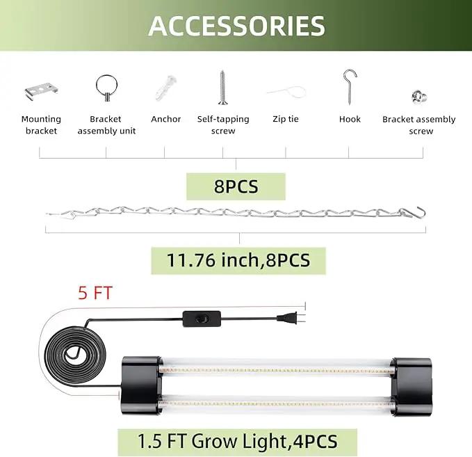 Hlite18inch 4 Pack LED Grow Lights - Linkable Grow Lights for Indoor Plants, Full Spectrum Plant Lights Plug and Hanging Design with On/Off Switch Hanging Grow Light from Seedling to Flowering, Black by GreenHaven Gardens