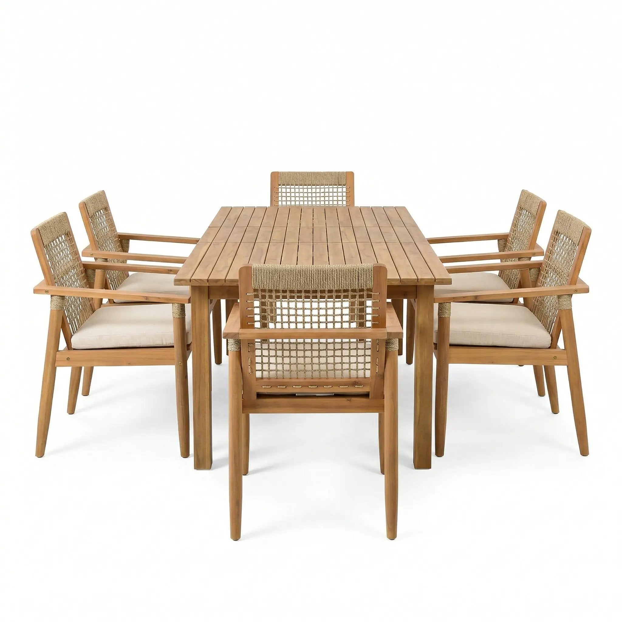 7 Pieces Acacia Wood Outdoor Dining Set with Cushions by HouseOfZazla