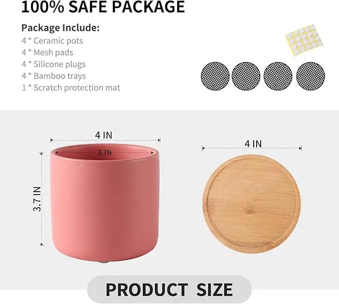 OMAYKEY 4 Inch Ceramic Plant Pot with Saucer, Multicolor Planters Pots with Drainage Hole and Mesh Pads for Succulent, Indoor Flowers, Snake Plants, Cactus, Herbs, Set of 4 (Plant Not Included) by GreenHaven Gardens