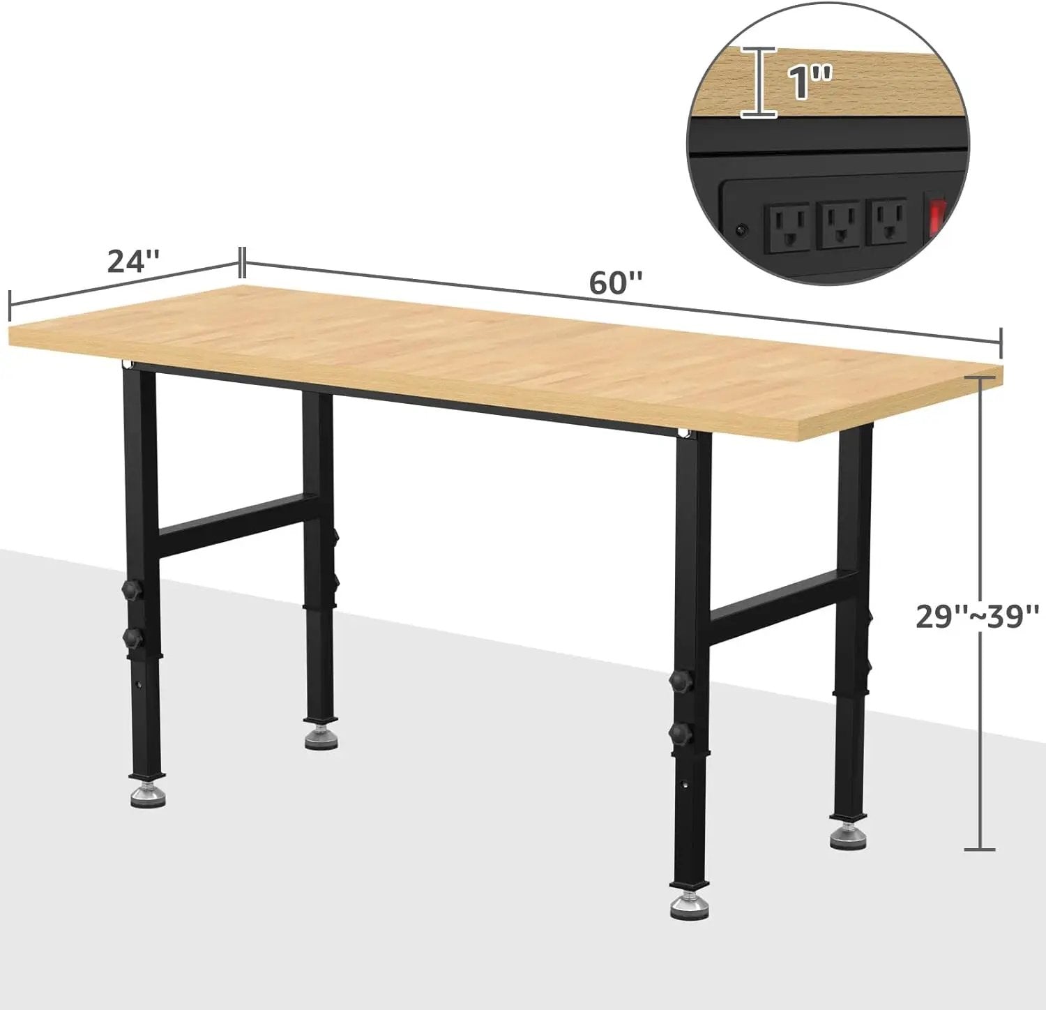 60" Adjustable Workbench,Heavy-Duty Work Table,3000 LBS Load Capacity Particleboard Hardwood Workstation with Fixed feet,for Workshop, Garage by GreenHaven Gardens