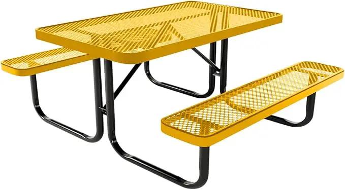 Coated Outdoor Furniture Heavy-Duty Portable Outdoor Kids Table, Expanded Metal Kids Picnic Table, Commercial-Grade Picnic Table, Made in America (4ft Rectangular, Childrens, Textured Yellow) by GreenHaven Gardens