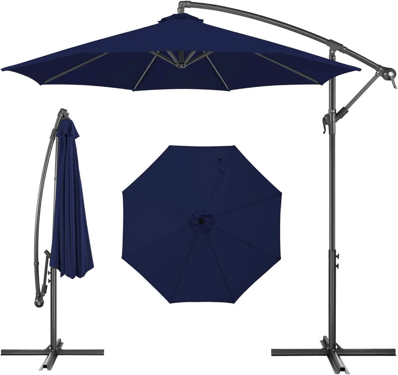 FLAME&SHADE 10ft Cantilever Patio Umbrella Outdoor, Large Offset Umbrella with Crank and Cross Base, UPF 50+ UV Protection Hanging Umbrella for Pool Deck Garden, Navy Blue by GreenHaven Gardens