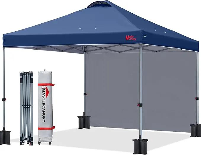 MASTERCANOPY Durable Pop-up Canopy Tent with 1 Sidewall (8'x8',Navy Blue) by GreenHaven Gardens