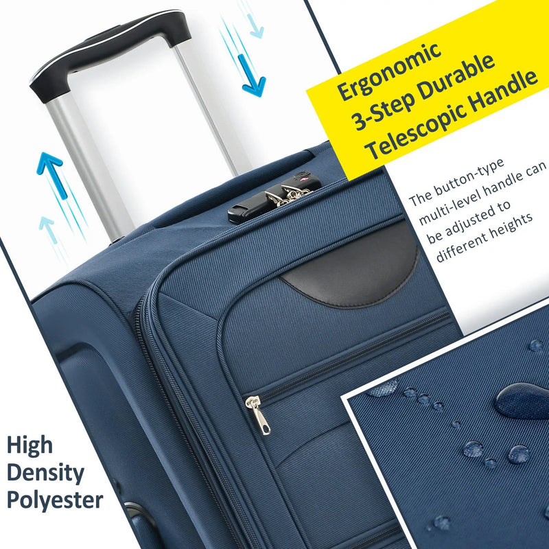 Softside Luggage Expandable 3 Piece Set Suitcase Upright Spinner Softshell Lightweight Luggage Travel Set - Dark Blue by HouseOfZazla