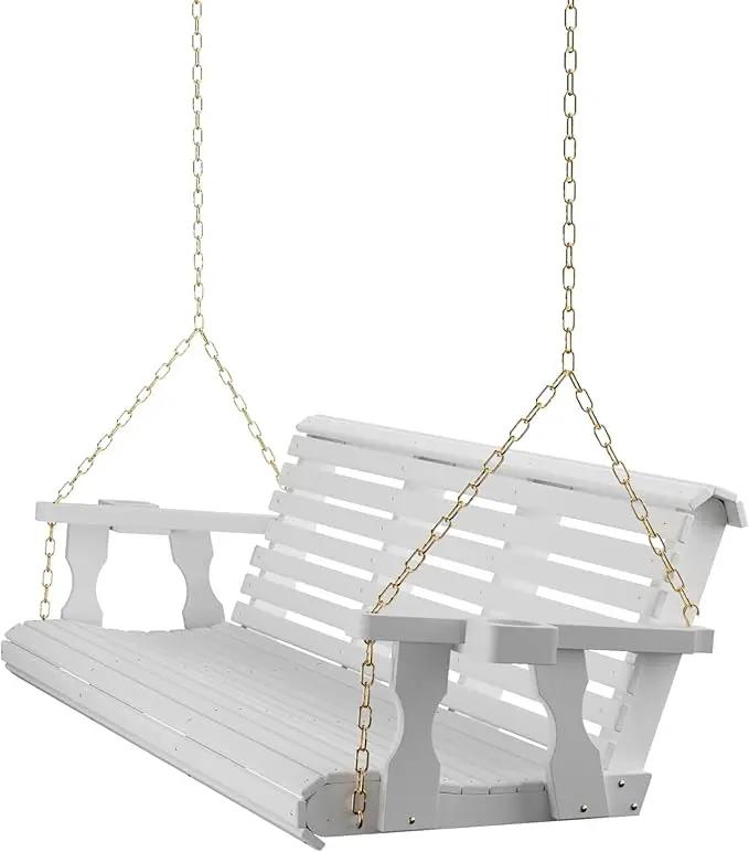 Amish Casual 6 Foot Roll Back Porch Swing with Cup Holders in Semi-Solid White Stain - Amish Made in The USA from Treated Pine Heavy Duty 700 Lb. Weight Capacity by GreenHaven Gardens