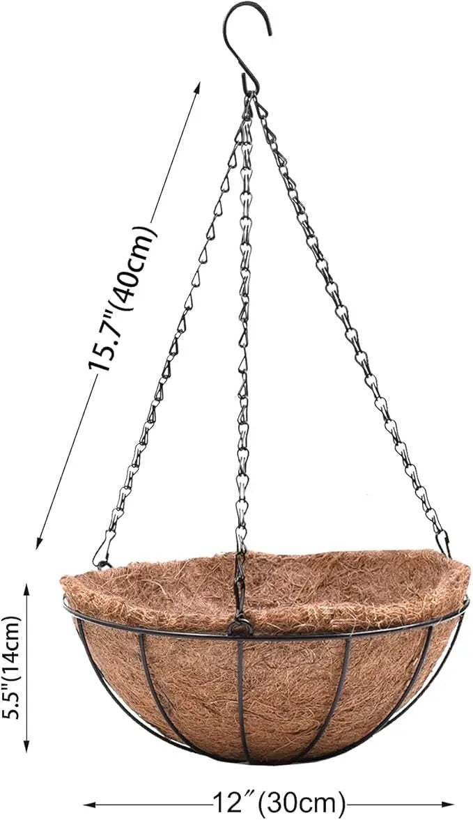 4 Pack Hanging Planter Basket Outdoor Large Hanging Flower Pots Indoor 12 inch with Coco Coir Liner Round Wire Plant Holder Chain Hanging Basket Garden for Home Decor Balcony Office1 by GreenHaven Gardens