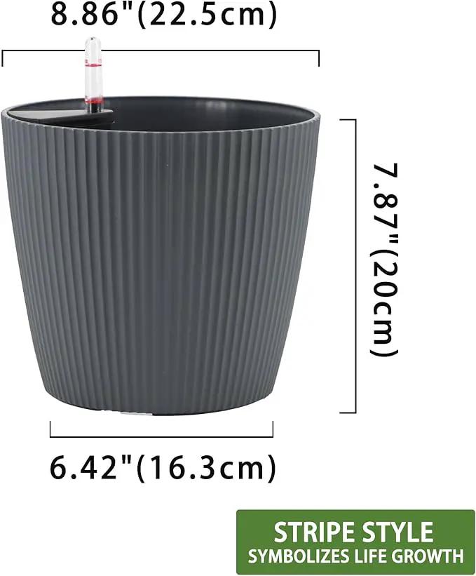 Dexceder 9x8 Self Watering Planters Indoor, Inner Mat Design, Table Flower Plant Pot with Water Level Indicator (2 Pack, Gray) by GreenHaven Gardens