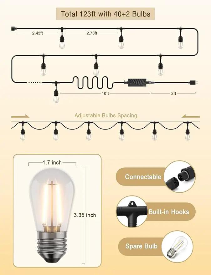 XMCOSY+ Smart Outdoor String Lights, 123Ft LED Patio Lights Waterproof IP65, App Control, Compatible with Alexa, Dimmable Edison Bulbs Outdoor Light for Yard Porch Bistro Outside by GreenHaven Gardens