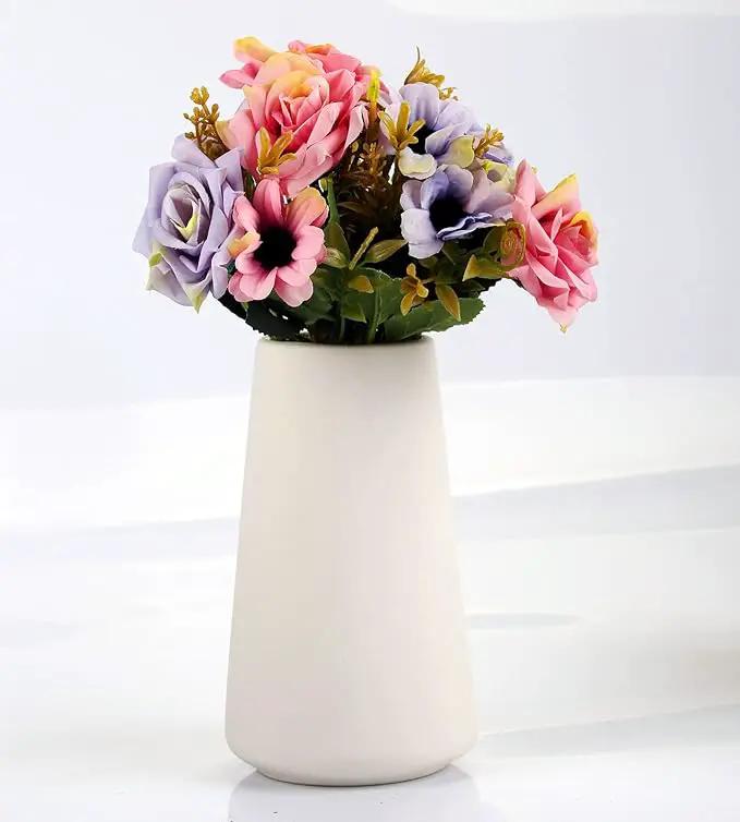 Simple Vase for Flowers Plants, Matte Vases for Modern Table Shelf Home Decor Wedding Boho Decor, 6" H Frosted Elegant Ceramic Vase for Pampas Grass Fluffy Stem Bouquet Lavender Flowers (White, 2) by GreenHaven Gardens