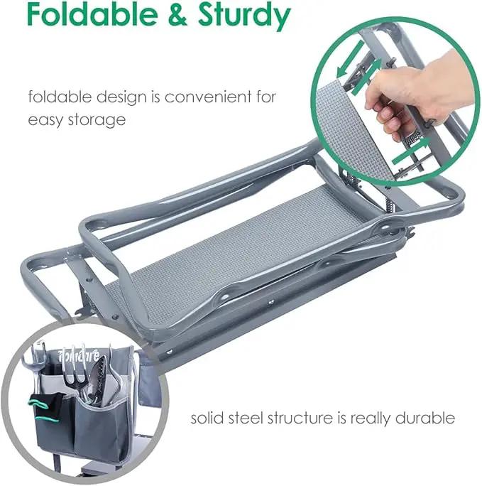 TomCare Garden Kneeler Seat Garden Bench Garden Stools Foldable Stool with Tool Bag Pouch EVA Foam Pad Outdoor Portable Kneeler Christmas Gardening Gifts for Women Men,Large 21.65"x10.62"x18.89",Grey by GreenHaven Gardens