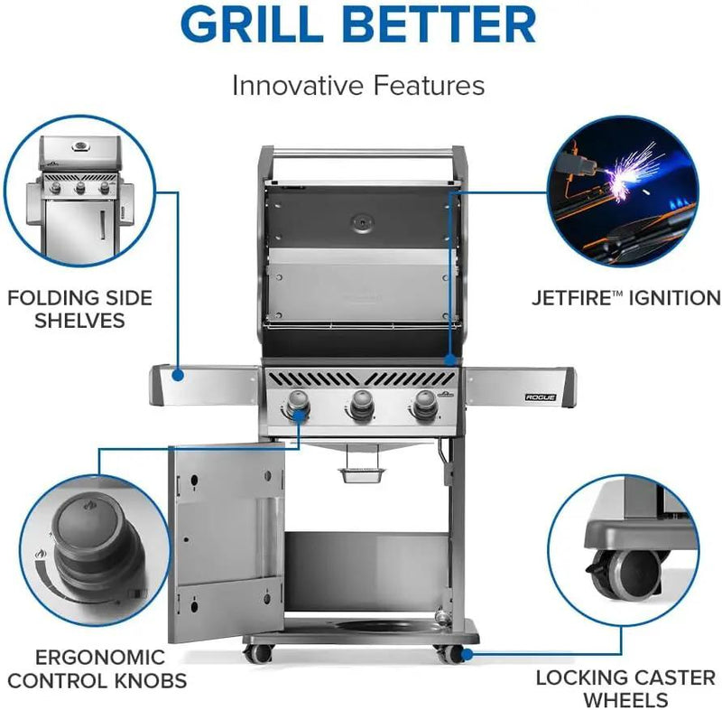 Napoleon Rogue 425 Natural Gas Grill, Stainless Steel, Durable 3-Burner Gas BBQ by GreenHaven Gardens