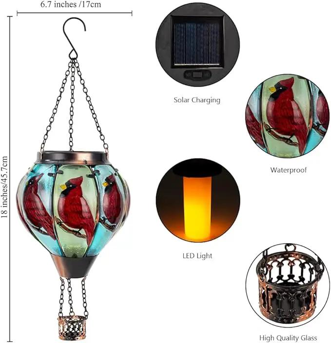 Starsoul 2 PC Cardinal Hot Air Balloon Solar Lantern with Flame Glass Outdoor Hanging Hot Air Balloon Solar Light Waterproof Garden Patio Yard Party Decorations by GreenHaven Gardens