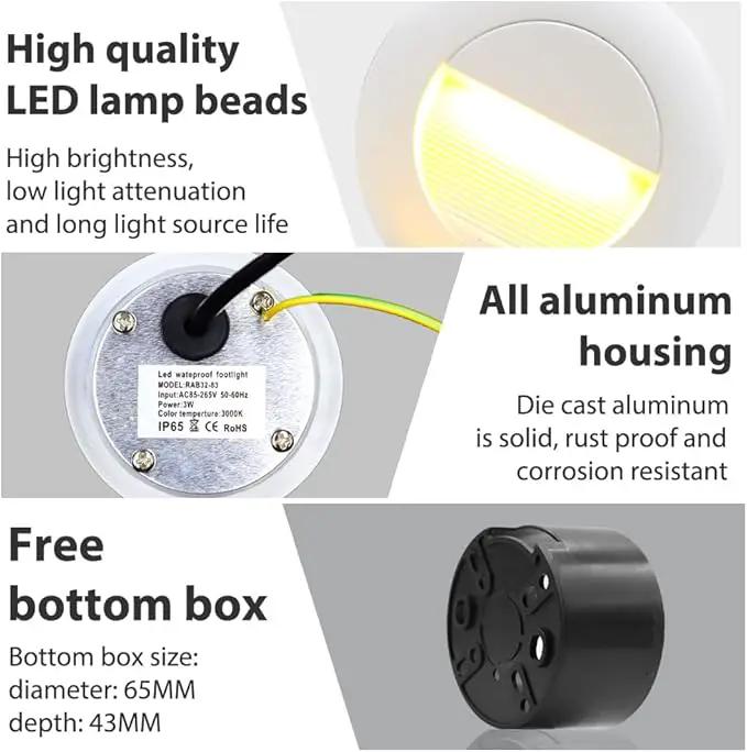 6Pcs 3W LED Recessed Wall Light, Step Light Warm White 3000K, IP65 Waterproof Staircase Light Lighting lamp, Inside Outside Garden Balcony Corridor, Aluminum, 120V White by GreenHaven Gardens