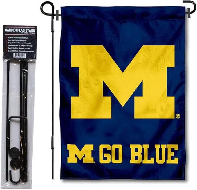 College Flags & Banners Co. Michigan Team University Wolverines Go Blue Garden Flag with Stand Holder by GreenHaven Gardens
