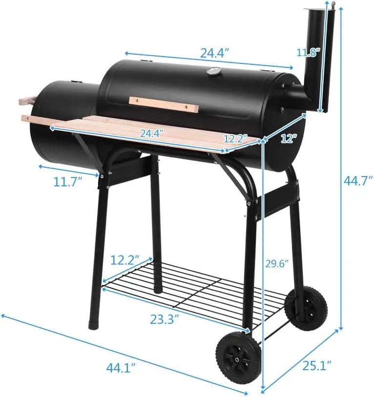 ROVSUN Charcoal Grill, Large Cooking Area of 433 Sq.In., Offset Smoker, Side Table, Great BBQ Grill for Indoor/Outdoor Picnic, Black by GreenHaven Gardens