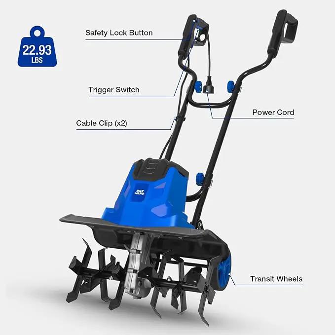 BILT HARD 14-Amp 18-Inch Electric Tiller Cultivator, 8'' Tilling Depth Corded Garden Rototiller, 6 Steel Front Tines Roto Tillers with Adjustable Wheels & Foldable Handle for Garden Lawn Soil Digging by GreenHaven Gardens