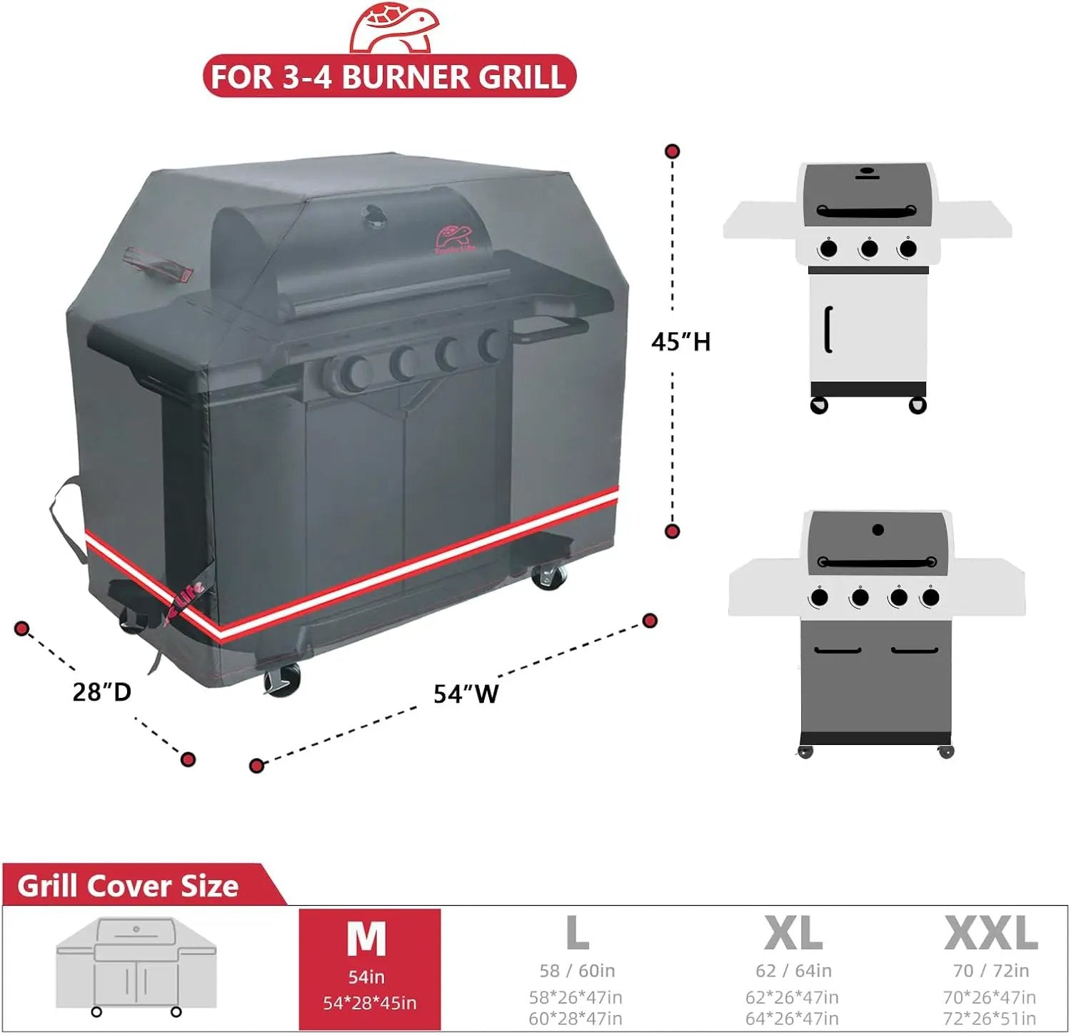 BBQ Grill Cover, 54 Inch Heavy Duty Waterproof 3-4 Burner Barbecue Gas Grill Covers for Weber Spirit Char-Broil Performance and Signature, Black by GreenHaven Gardens