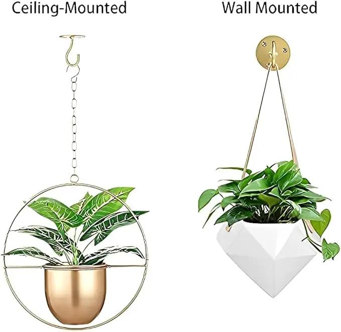 Ceiling Hooks for Hanging Plants-Metal Heavy Duty Wall Mounted Hangers for Hanging Bird Feeders, Planters, Wind Chimes, Include Professional Drywall Anchors (3-Pack) (Gold) by GreenHaven Gardens