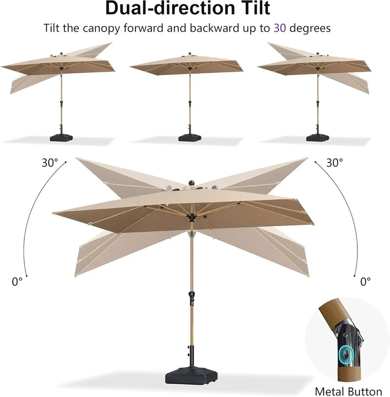 PURPLE LEAF 6' x 9' Market Umbrella Outdoor Table Umbrella Aluminum Patio Umbrella with Push Button Tilt & 8 Sturdy Ribs and Crank Rectangular Sun Umbrella for Pool Backyard Beach, Taupe by GreenHaven Gardens