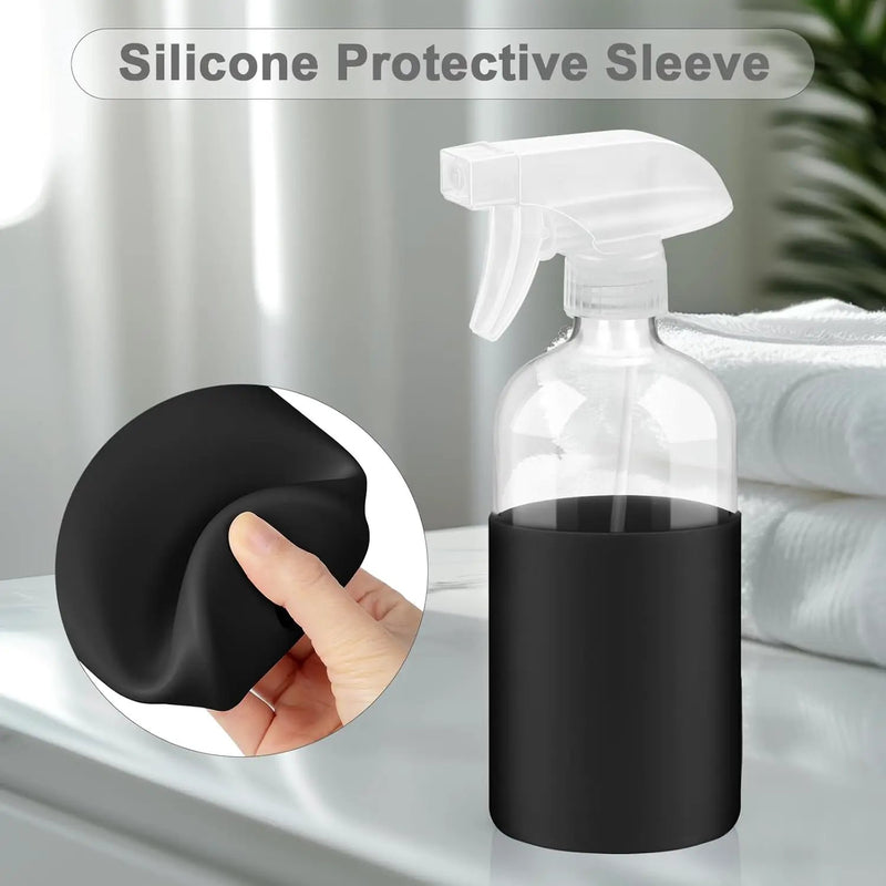 2 Pack Glass Spray Bottles with Long Silicone Sleeve, 16 oz Empty Refillable Containers with Adjustable Spray Nozzles, Spray Bottles for Hair, Cleaning Solutions and Plants khaki&Black by GreenHaven Gardens