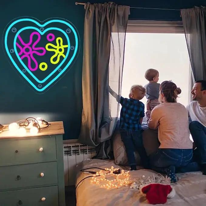 Cartoon Sea Wolrd Neon Lights Ocean World Porthole Neon Signs Heart Shaped Porthole Neon Light Up Sign Led Ocean Neon Sign for Bedroom Birthday Gifts for Kids USB Powered,Size13.5 * 12.5inch(JWD026) by GreenHaven Gardens