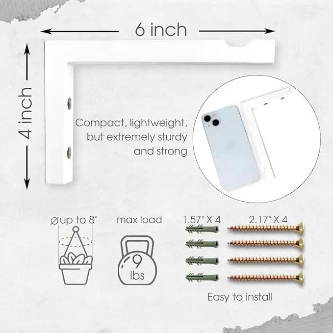 2-Piece Set of Plant Hooks for Wall 6 Inch - L-Shaped Mounted Wooden Plant Hook - Indoor and Outdoor Bracket Plant Hanger for Planters, Lanterns, Bird Feeders and Plant Basket (White) by GreenHaven Gardens