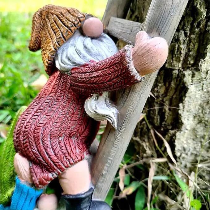 Garden Gnome Statue, Funny Climbing Ladder Gnomes Figurine Resin Sculpture Outdoor Decor for Patio Yard Lawn Porch Ornaments Gift by GreenHaven Gardens