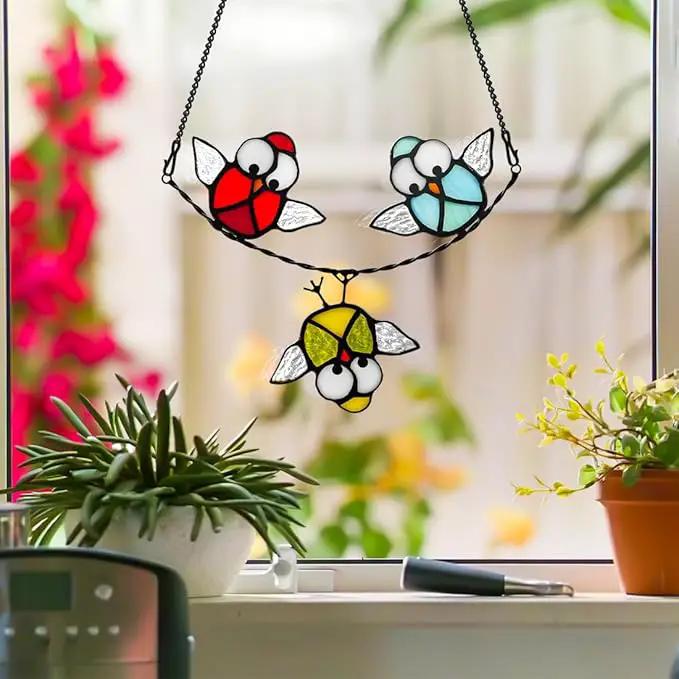 Owl Stained Glass Bird Suncatcher for Window,Best Bird Gifts for Bird Lovers Women,Stained Glass Bird Window Hangings,Best Teacher Gifts,Birthday Gifts,Housewarming Gifts by GreenHaven Gardens